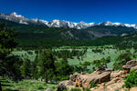 Rocky Mountain National Park meadow with snow capped mountains